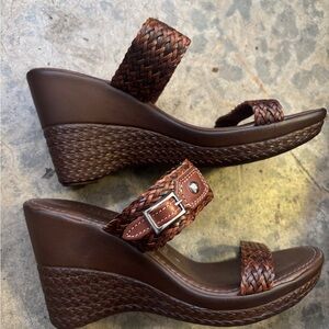 Italian Shoemakers Dark Brown Woven Wedges